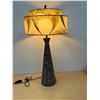 Image 1 : Mid Century Ceramic Textured Lamp With Fiberglass shade - Approx: 31"T 16"W - works, old cord