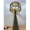 Image 4 : Mid Century Ceramic Textured Lamp With Fiberglass shade - Approx: 31"T 16"W - works, old cord