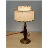 Image 1 : Mid Century Wooden Table Lamp With Fiberglass shade - smaller Approx: 16"T 8"W - works