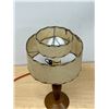 Image 3 : Mid Century Wooden Table Lamp With Fiberglass shade - smaller Approx: 16"T 8"W - works