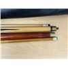 Image 6 : 2 Pool Cues (one has detailed Inlay) & One soft Case - see all photos