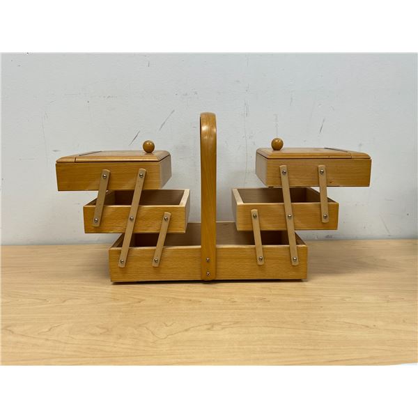 Vintage West German Wooden Accordion Style Sewing Kit / Organizer Approx: 12x7.25"T & 10.25"T