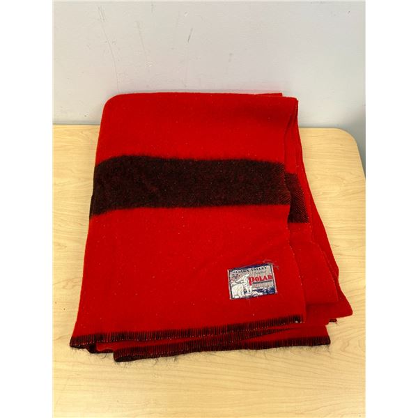Vintage Red With Black Stripe Ottawa Valley Wool Blanket - nice Approx: 66x82"