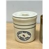 Image 2 : 2 Mini Crock Canister / Storage Jars - tallest 4.25"