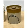Image 3 : 2 Mini Crock Canister / Storage Jars - tallest 4.25"