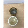 Image 5 : 2 Mini Crock Canister / Storage Jars - tallest 4.25"