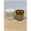 Image 6 : 2 Mini Crock Canister / Storage Jars - tallest 4.25"