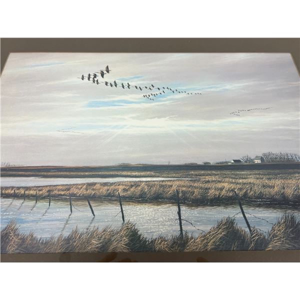 Canadian Geese Prairie Scene Frame Art - Ronald Glowe 26.25x19.25" - see all photos