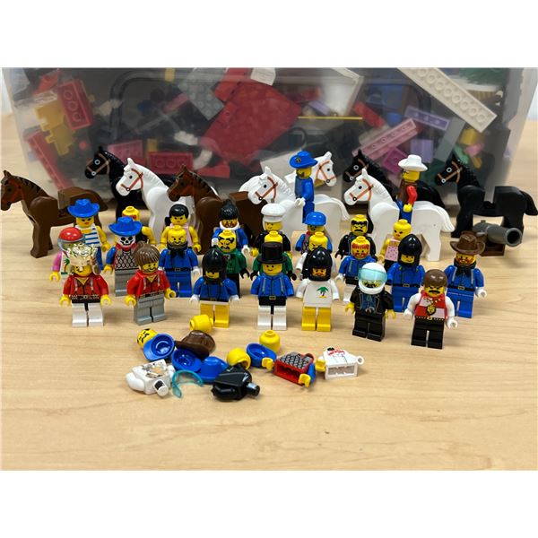 Lot of Lego Pieces & Minifigs as pictured - container approx: 15x10 and 6"T