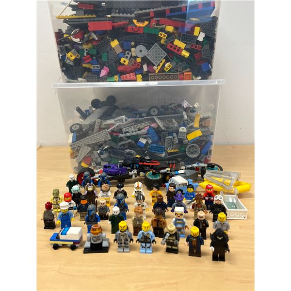 Lot of Lego Pieces & Minifigs as pictured - 2 containers approx: 14x11.5" and 8"T