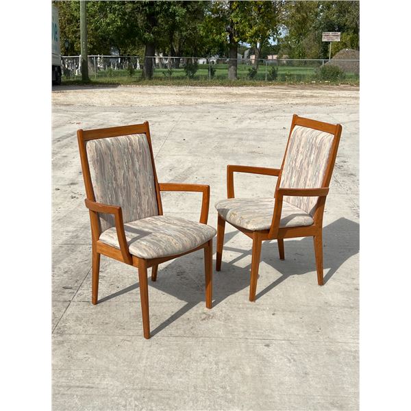 2 Project Teak Captains Dining Armchairs - sturdy but upholstery is worn / dirty