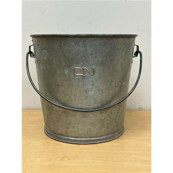Vintage CN Canadian National Railway Galvanized Pail with Handle - 12"W 11"T