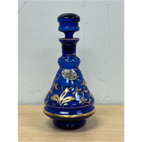 Mid Century Italian Rossini Cobalt Blue Glass Decanter Bottle 9.5"T