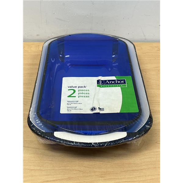 2 New Sealed Anchor Hocking Cobalt Blue Baking Pans - see photos for size and details