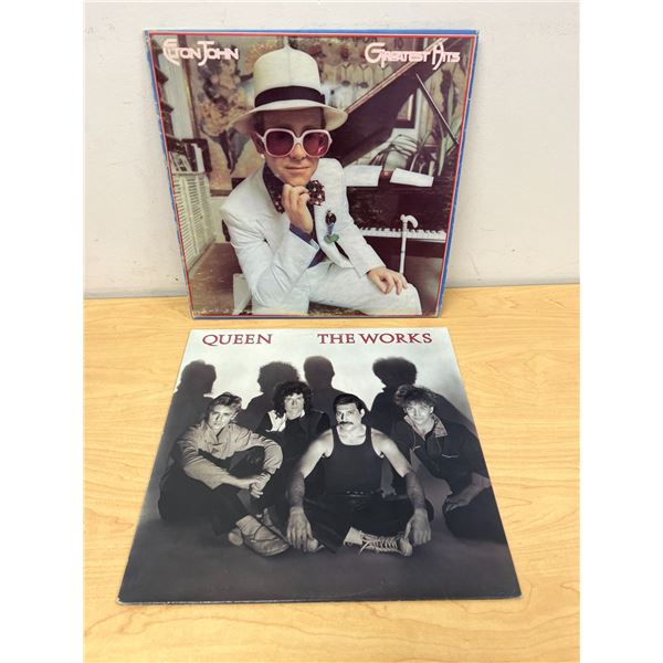 Queen The Works & Elton John Greatest Hits LP Vinyl Records