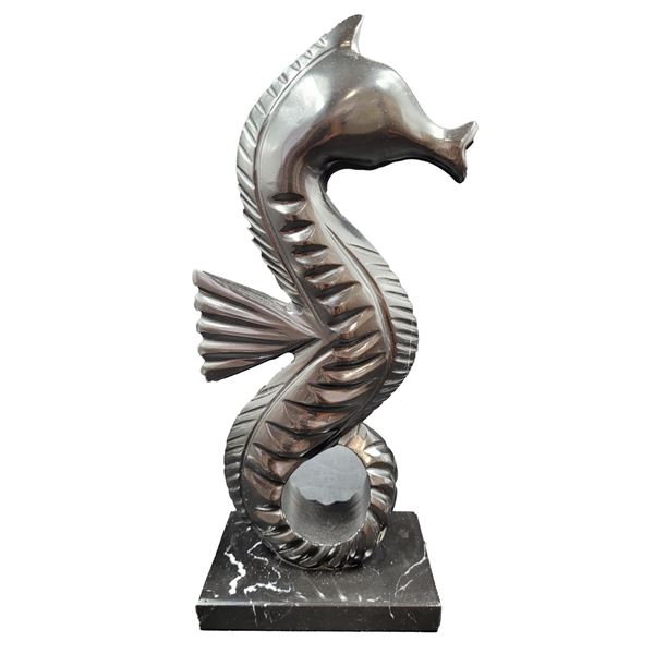 Gold Rush Pawn C. Black Onyx Or Soapstone Seahorse Carving, 13"X5"