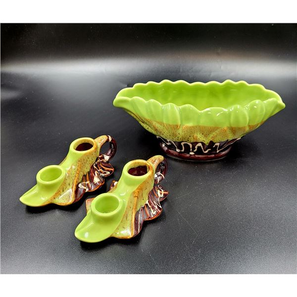 Vintage ESD Japan Hand Painted Porcelain Vase Dish & Candle Holders