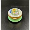 Image 1 : Crummles & Co England Green Enamel Hinged Tinket Box w/ Spring Flowers
