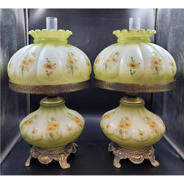 Vintage Colonial Floral Hand Painted Hurricane Lamps