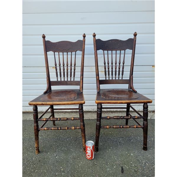 Pair Of Antique Oak Dining Chairs