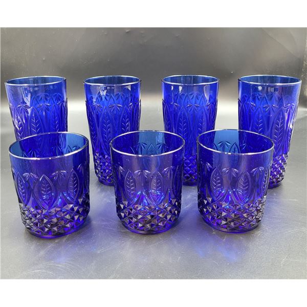 Set Of Royal Sapphire Cobalt Blue Embossed Glasses