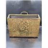 Image 1 : Embossed Brass & Wood Magazine Holder