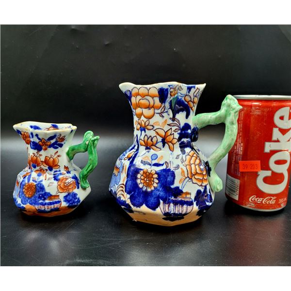 19th Century Antique Mason's Hand Painted Floral Pitchers