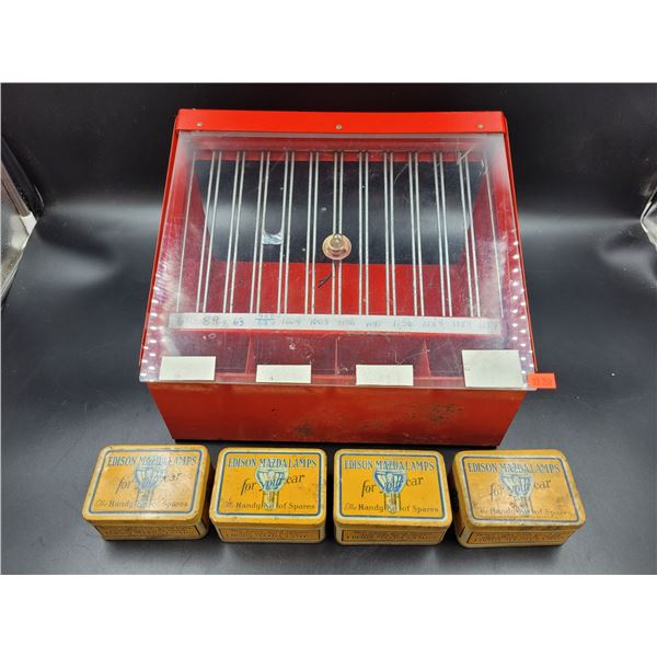 Vintage Vehicle Bulb Display Case w/ Spare Edison Mazdalamp Bulbs