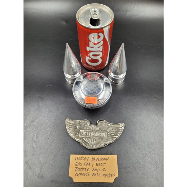 Harley Davidson Gas Cap, Belt Buckle & 2 Chrome Axle Spikes