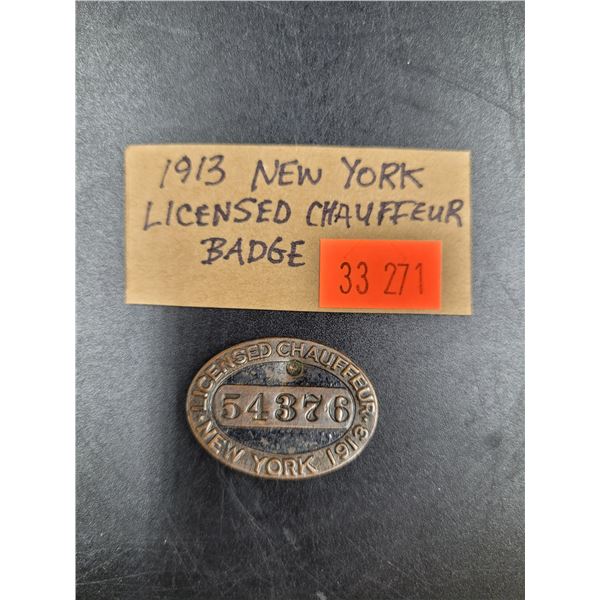 1913 New York Licensed Chauffeur Badge