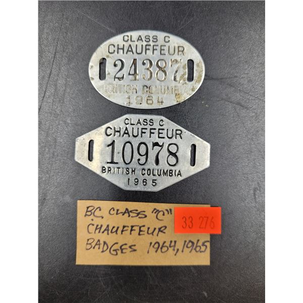 BC Class "C" Chauffeur Badges 1964/65