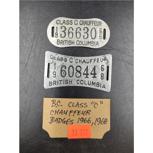 BC Class "C" Chauffeur Badges 1966/68
