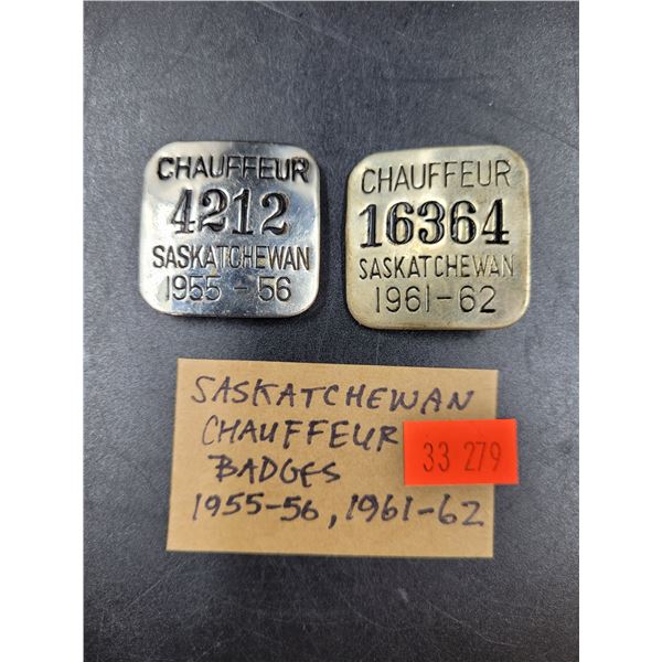 Saskatchewan Chauffeur Badges 1955-56, 1961-62