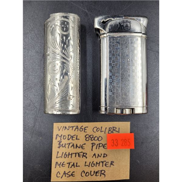 Vintage Colibri Model 8800 Butane Pipe Lighter & Metal Lighter Case Cover