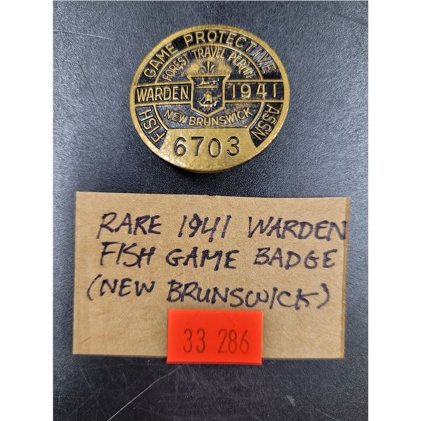 Rare 1941 Warden Fish Game Badge (New Brunswick)