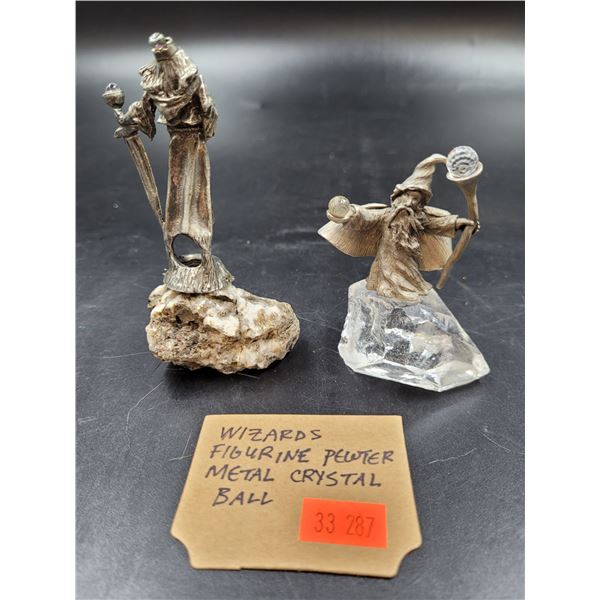 Wizard Figurines, Pewter Metal Crystal Ball