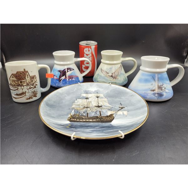 "The Flying Dutchman" Collectors Plate By A.D 'Estrhan & Mugs
