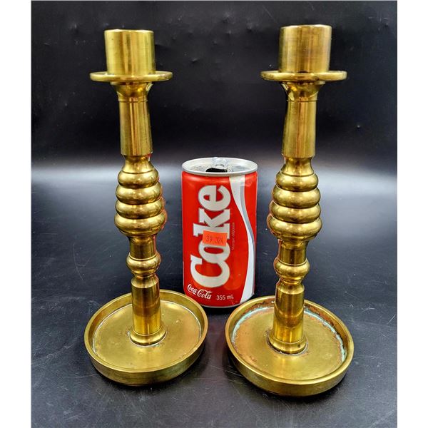 Antique Heavy Brass Candle Holder Set