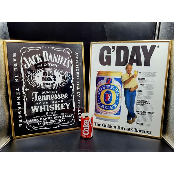 Framed Jack Daniel's & Foster's Alcohol Advertising Posters