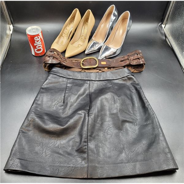 Women's Size 4 Leather Skirt, Belt & Shoes