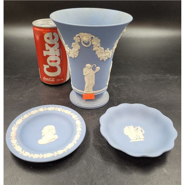 Wedgwood Blue Jasperware Vase & Dishes