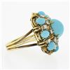 Image 5 : Vintage 14k Gold 0.52 ctw Cabochon Turquoise & Diamond Handmade Wire Work Ring