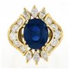 Image 4 : 18K Gold 7.72 ctw GIA Large Oval Sapphire w/ Round Marquise Diamond Cocktail Rin
