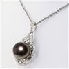 Image 3 : 14mm Black Cultured Tahitian Pearl and 0.99 ctw Diamond Platinum Pendant/Necklac