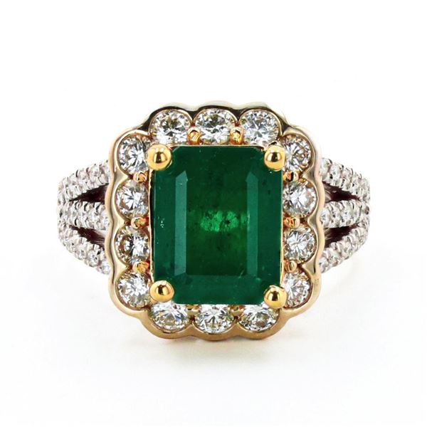 2.81 ctw Emerald and 1.02 ctw Diamond 18K Yellow and White Gold Ring (GIA CERTIF