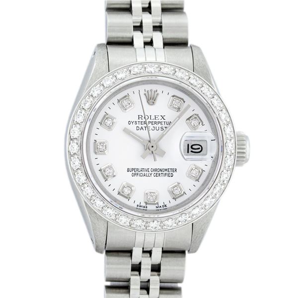 Rolex Ladies Quickset Stainless Steel White Diamond 26MM Datejust Wristwatch
