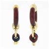 Image 1 : Estate 18k Gold Red Enamel Large Hoop w/ Smaller Round Link Drop Dangle Earrings
