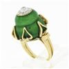Image 9 : Vintage 18K Gold 0.15 ctw Diamond Cluster Green Enamel Large Prong Domed Tall Ri