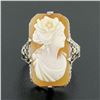 Image 2 : Antique 10k Gold Rectangular Carved Shell Cameo Etched Floral Open Filigree Ring