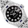 Image 1 : Rolex Ladies Stainless Steel Black Diamond and Sapphire Bezel Date Watch With Ro
